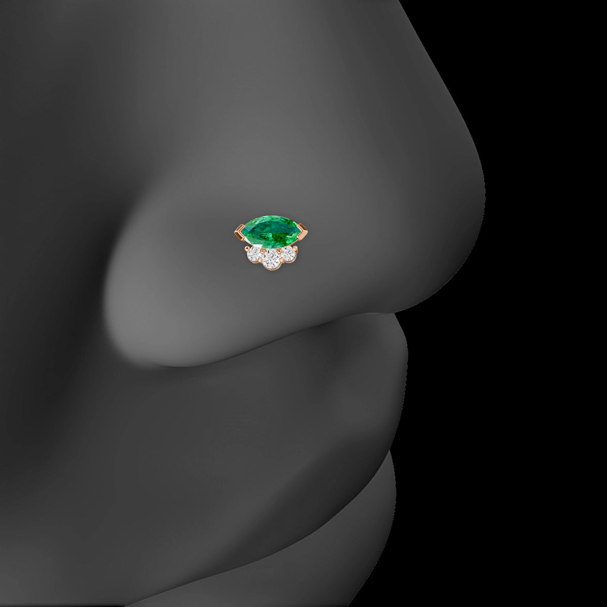 Danu | 18k Rose Gold 8 mm 7 mm Emerald & Diamond Nose Piercing