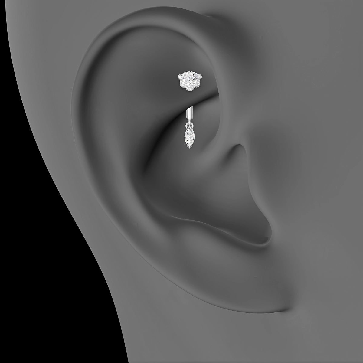 Danu | 18k White Gold 8 mm Diamond Rook Piercing