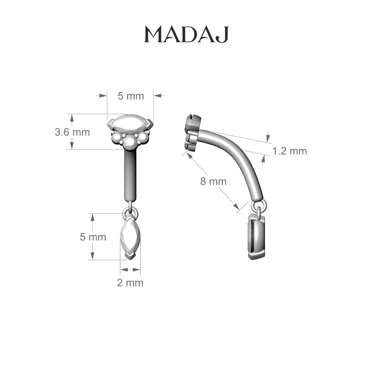 Danu | 18k Rose Gold 8 mm Diamond Rook Piercing