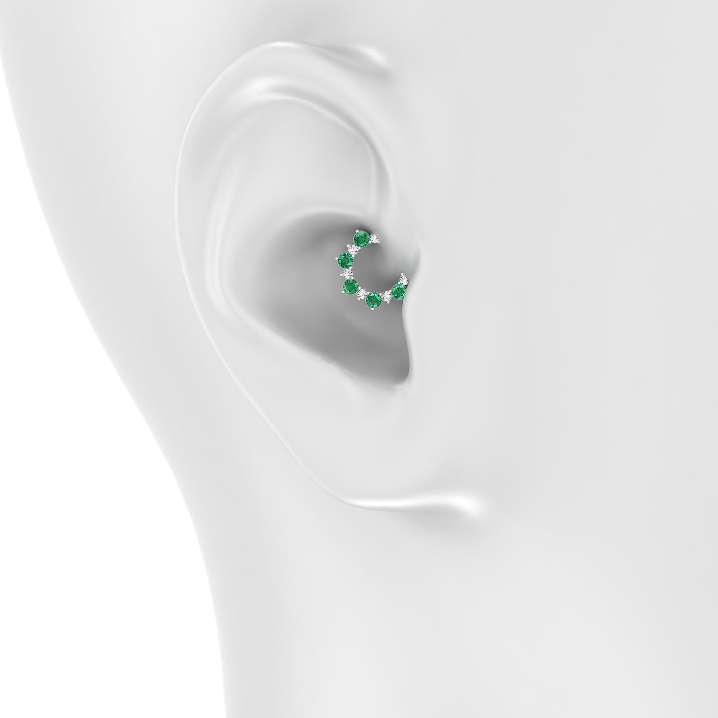 Daphne | 18k White Gold 6.5 mm Emerald & Diamond Daith Piercing