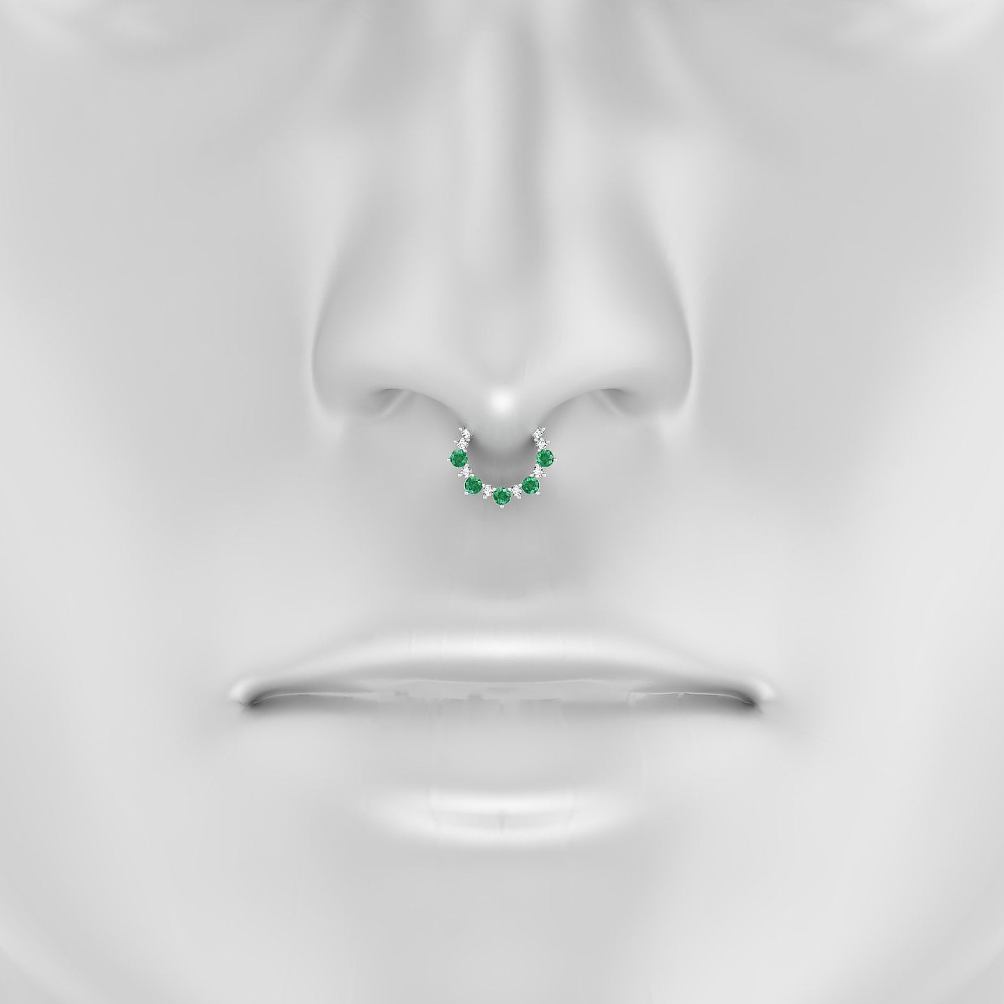 Daphne | 18k White Gold 8 mm Emerald & Diamond Septum Piercing