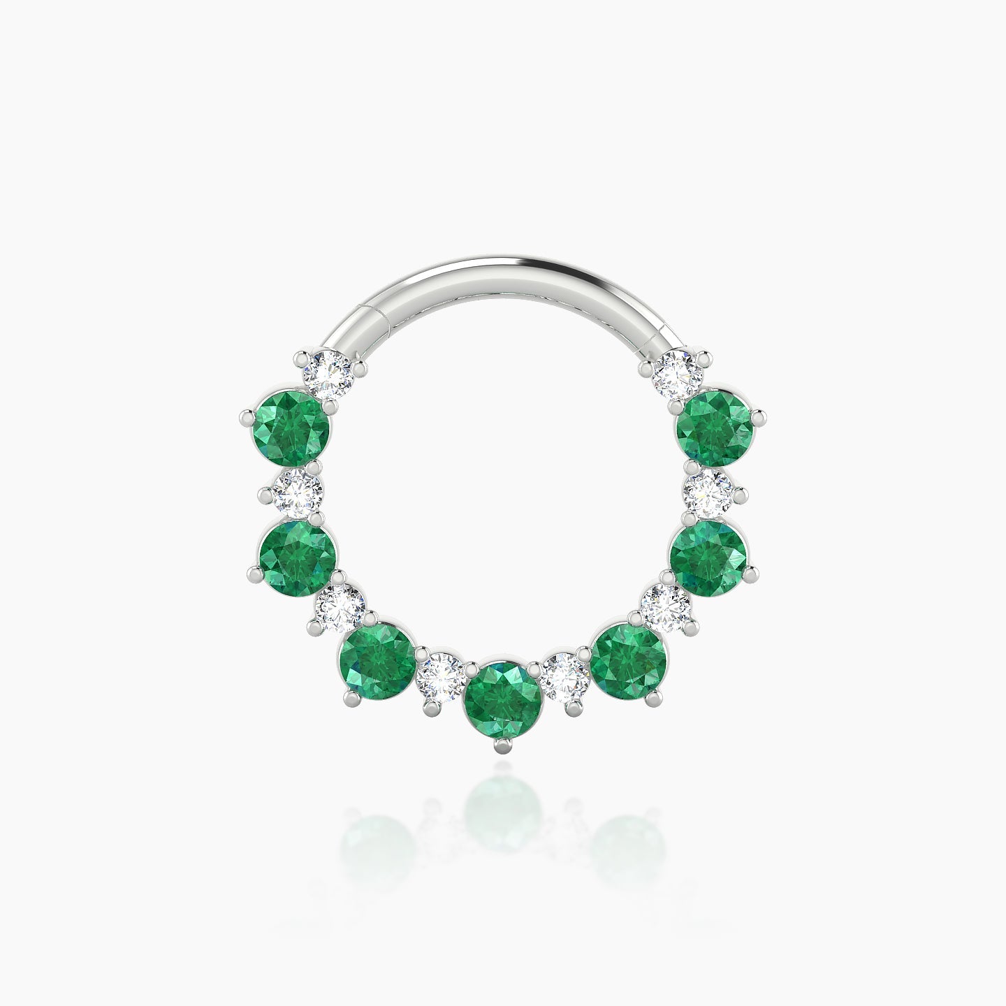 Daphne | 18k White Gold 9.5 mm Emerald & Diamond Daith Piercing