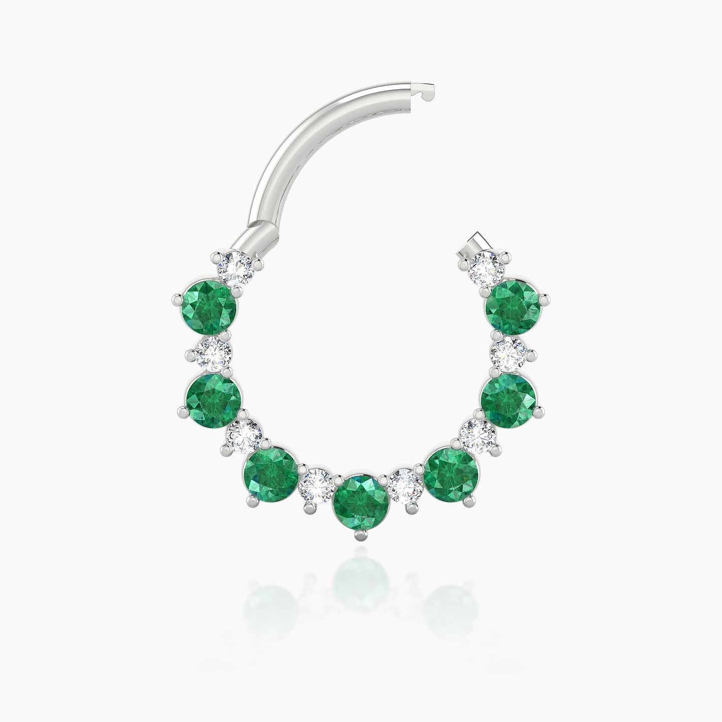 Daphne | 18k White Gold 9.5 mm Emerald & Diamond Daith Piercing