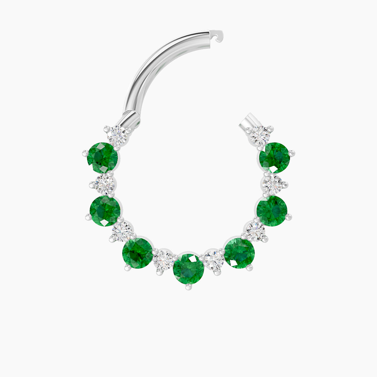 Daphne | 18k White Gold 9.5 mm Emerald & Diamond Septum Piercing