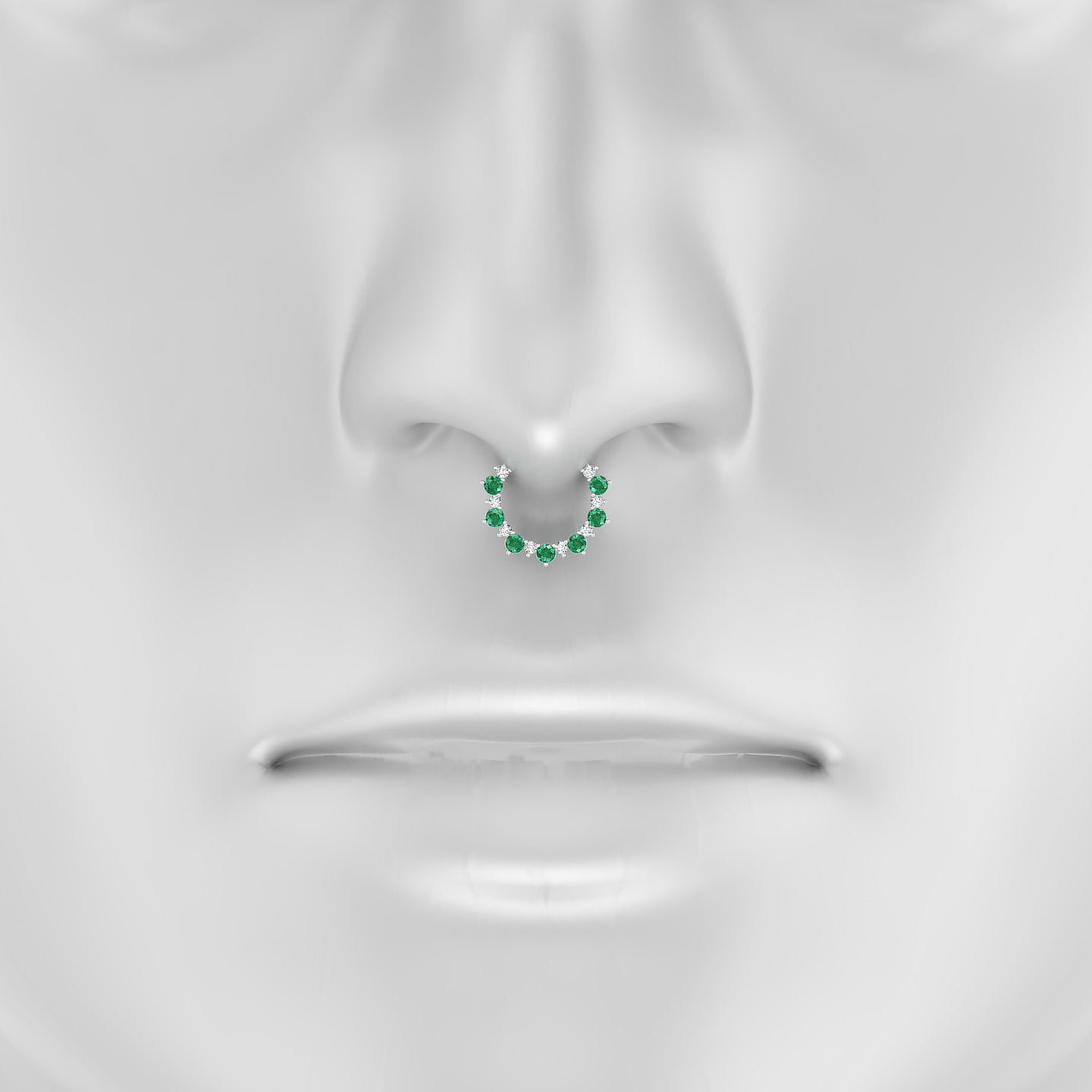 Daphne | 18k White Gold 9.5 mm Emerald & Diamond Septum Piercing