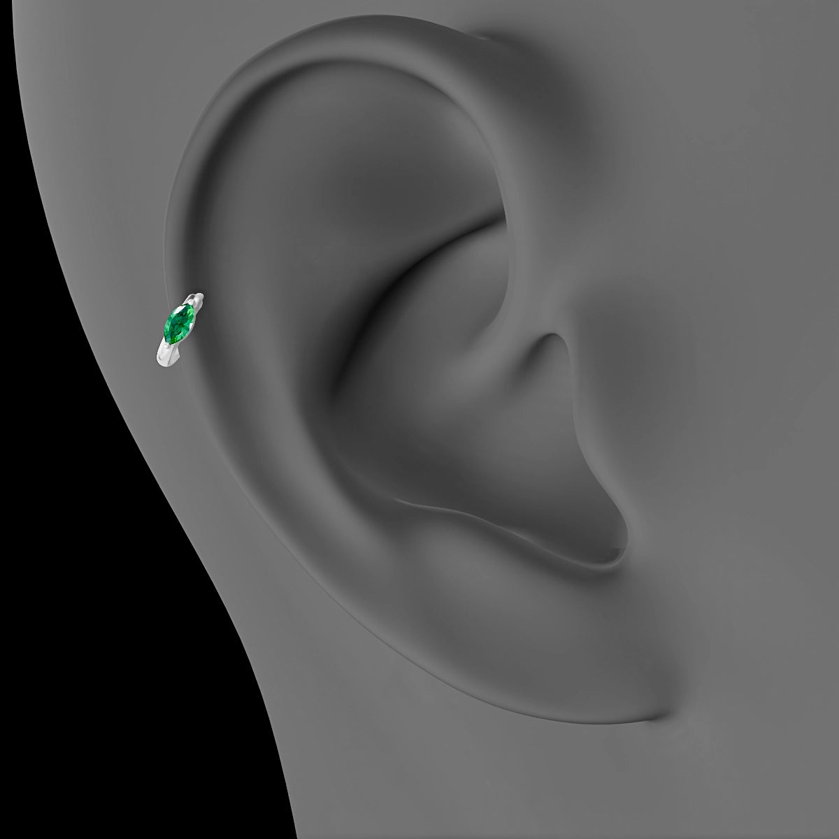 Dea | 18k White Gold 5 mm Marquise Emerald Hoop Piercing