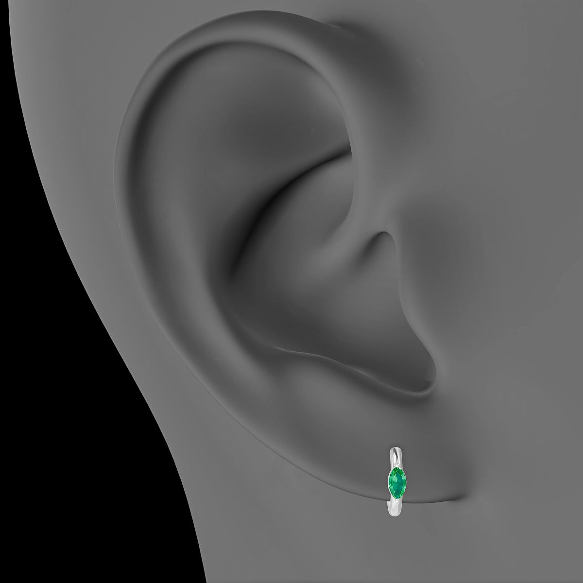 Dea | 18k White Gold 6.5 mm Marquise Emerald Hoop Piercing