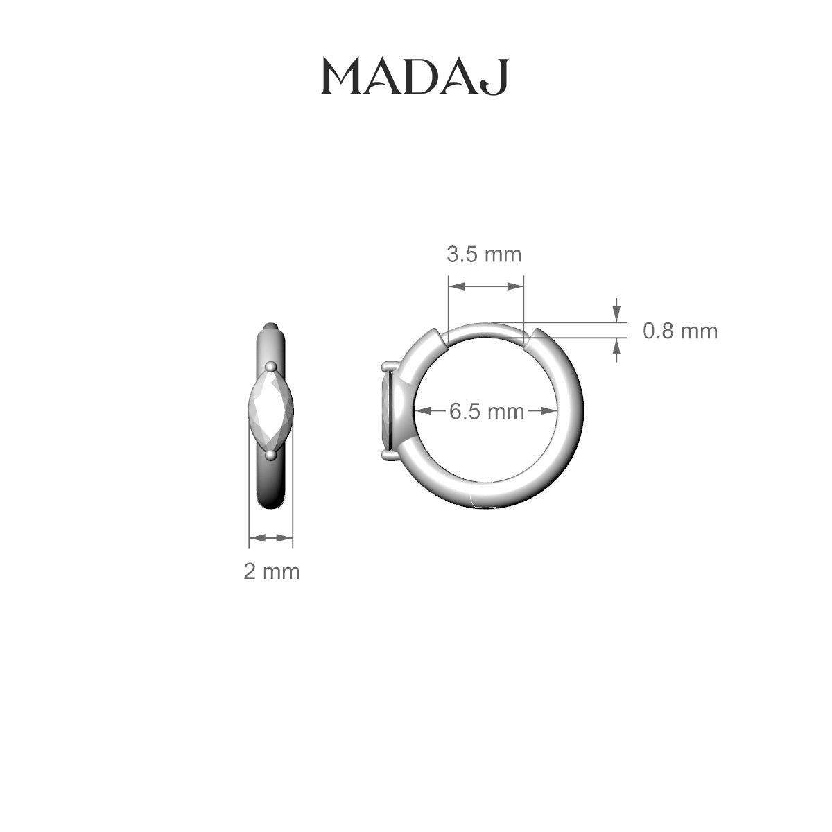Dea | 18k Rose Gold 6.5 mm Marquise Emerald Hoop Piercing