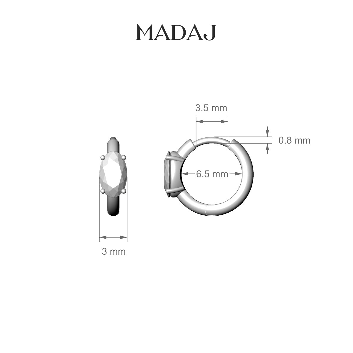 Dea | 18k White Gold 6.5 mm Oval Diamond Hoop Piercing