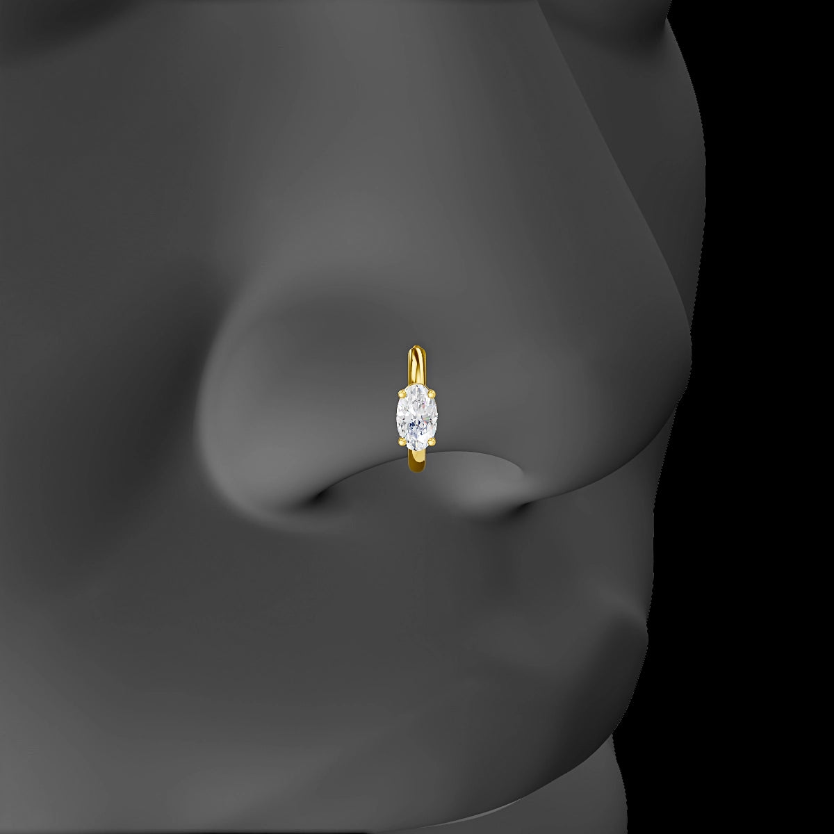 Dea | 18k Yellow Gold 8 mm Oval Diamond Nose Ring Piercing