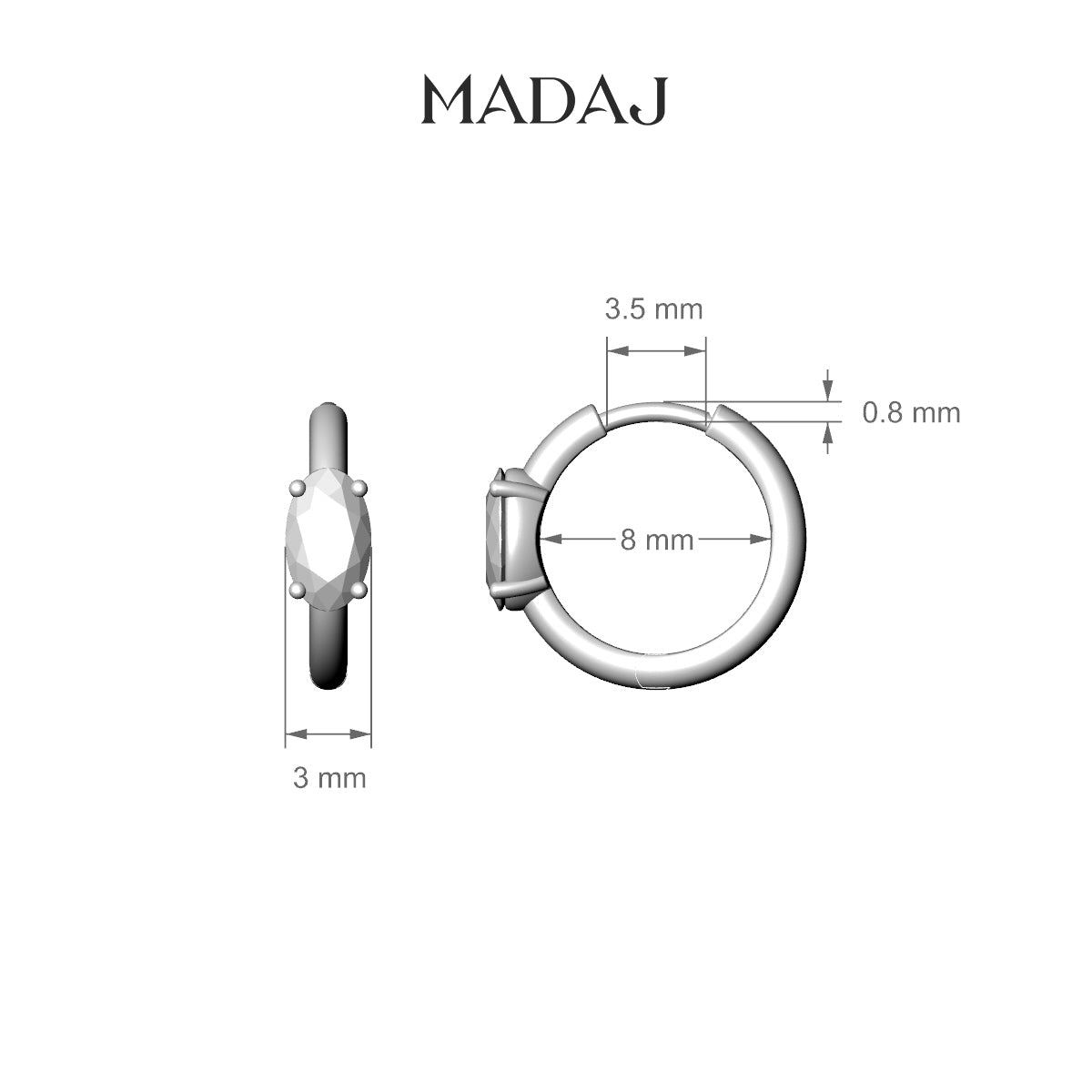 Dea | 18k Yellow Gold 8 mm Oval Diamond Nose Ring Piercing