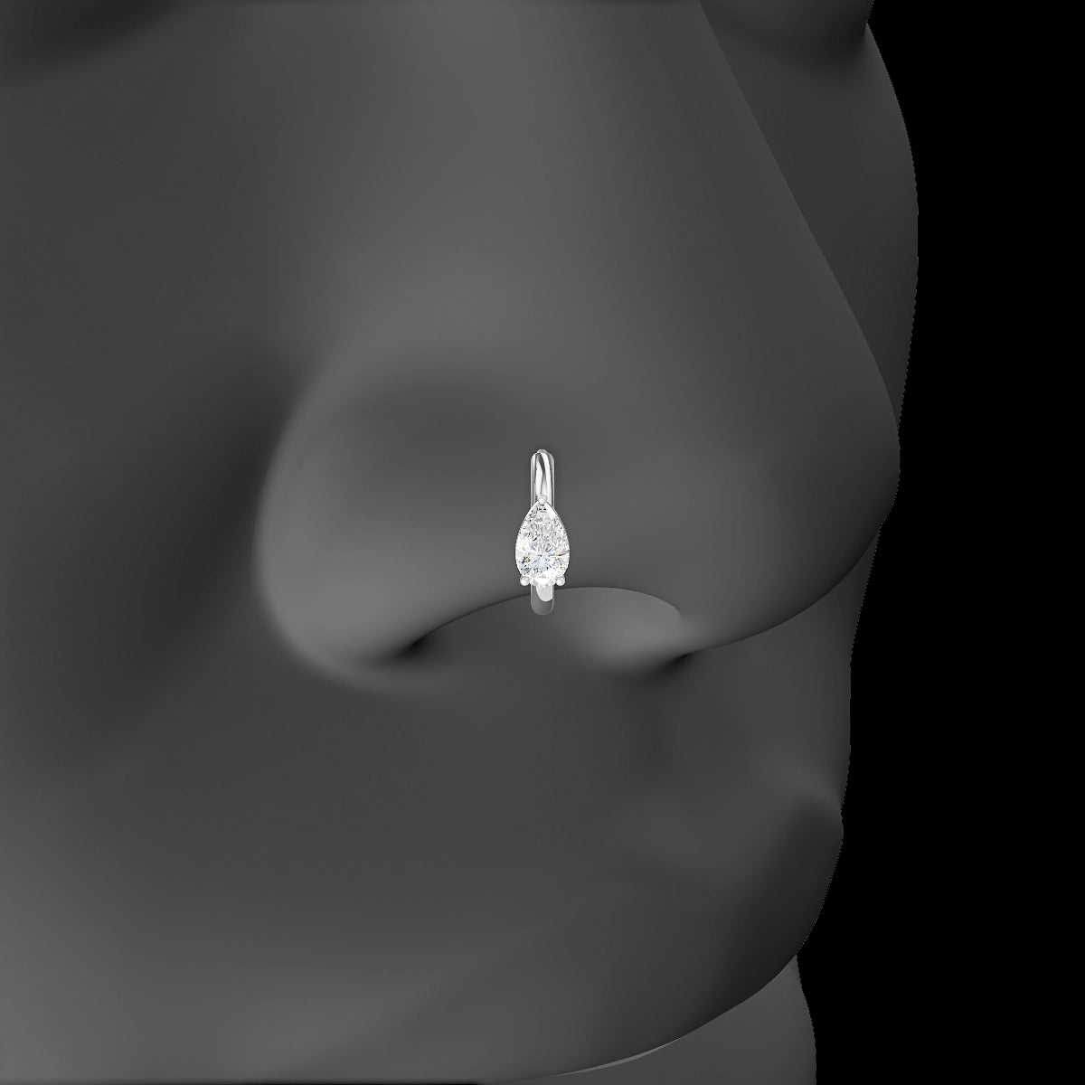 Dea | 18k White Gold 8 mm Pear Diamond Nose Ring Piercing