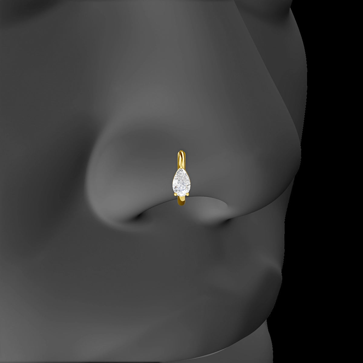 Dea | 18k Yellow Gold 8 mm Pear Diamond Nose Ring Piercing