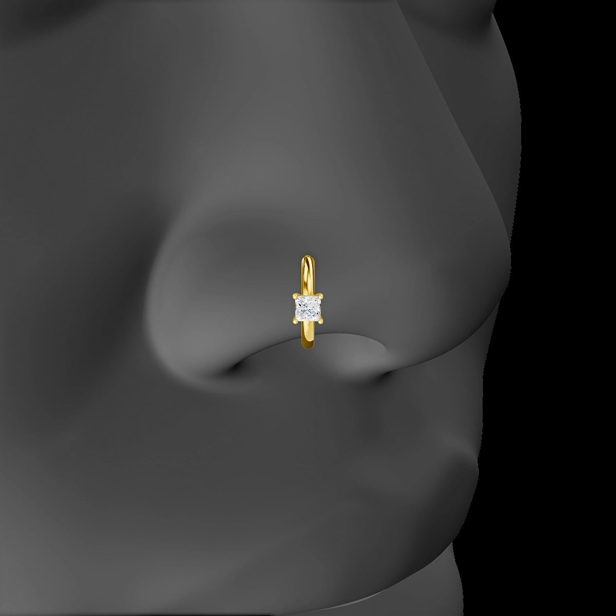 Dea | 18k Yellow Gold 8 mm Princess Diamond Nose Ring Piercing