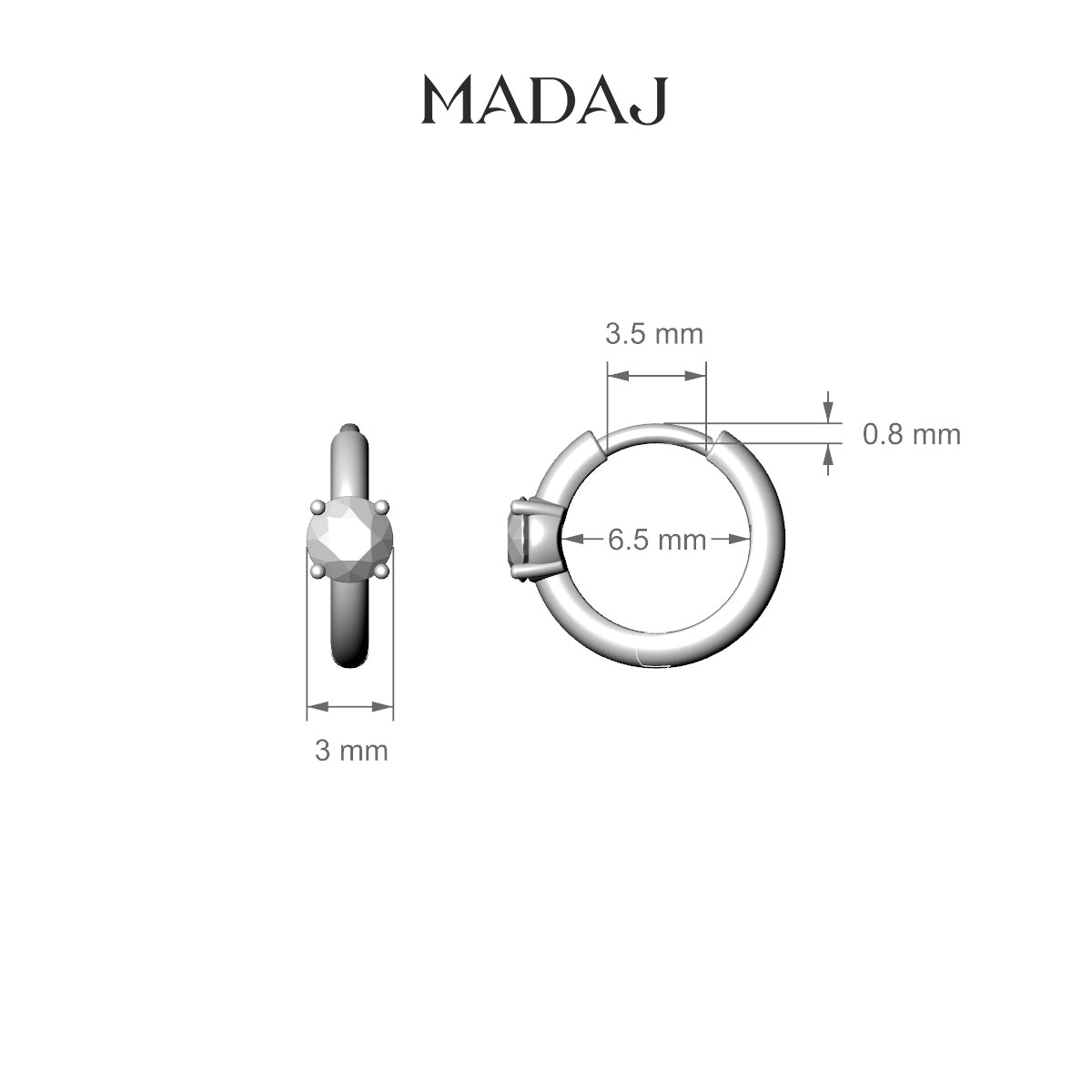 Dea | 18k Rose Gold 6.5 mm Round Emerald Hoop Piercing