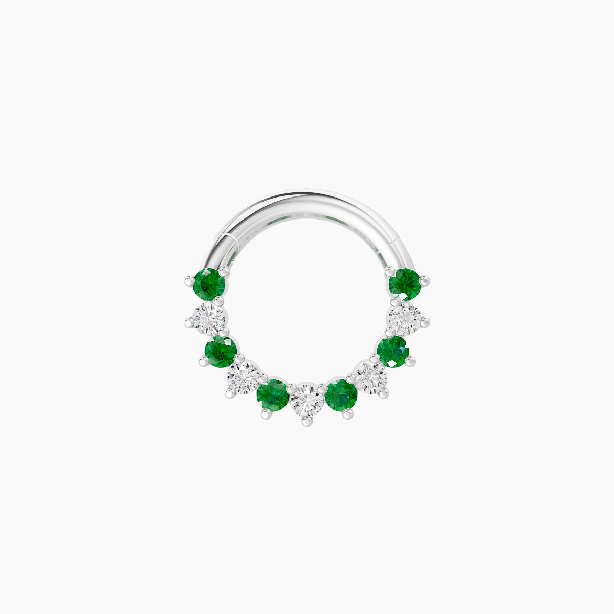 Delia | 18k White Gold 6.5 mm Emerald & Diamond Daith Piercing