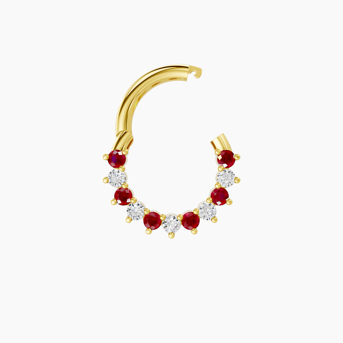 Delia | 18k Yellow Gold 6.5 mm Ruby & Diamond Daith Piercing