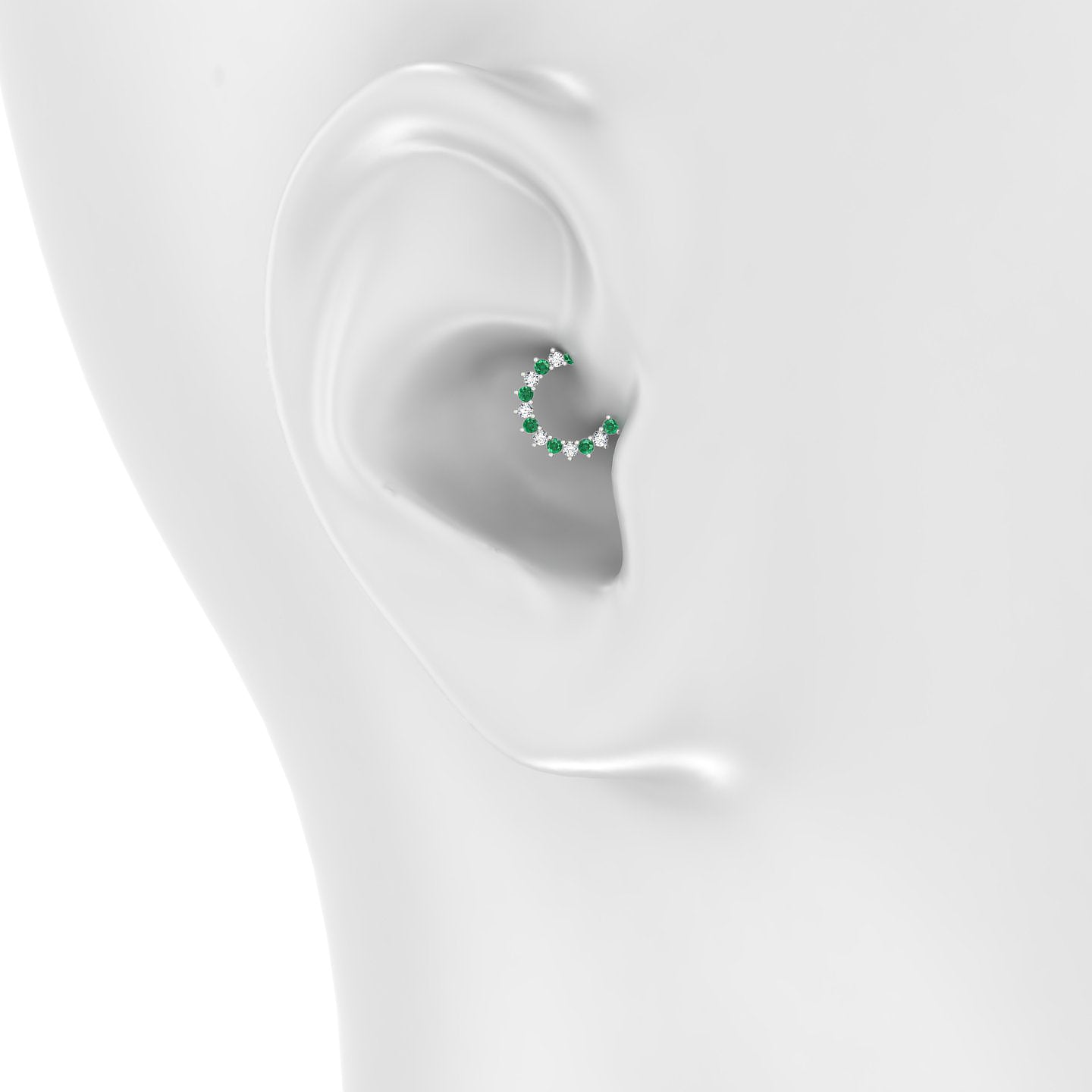 Delia | 18k White Gold 6.5 mm Emerald & Diamond Daith Piercing