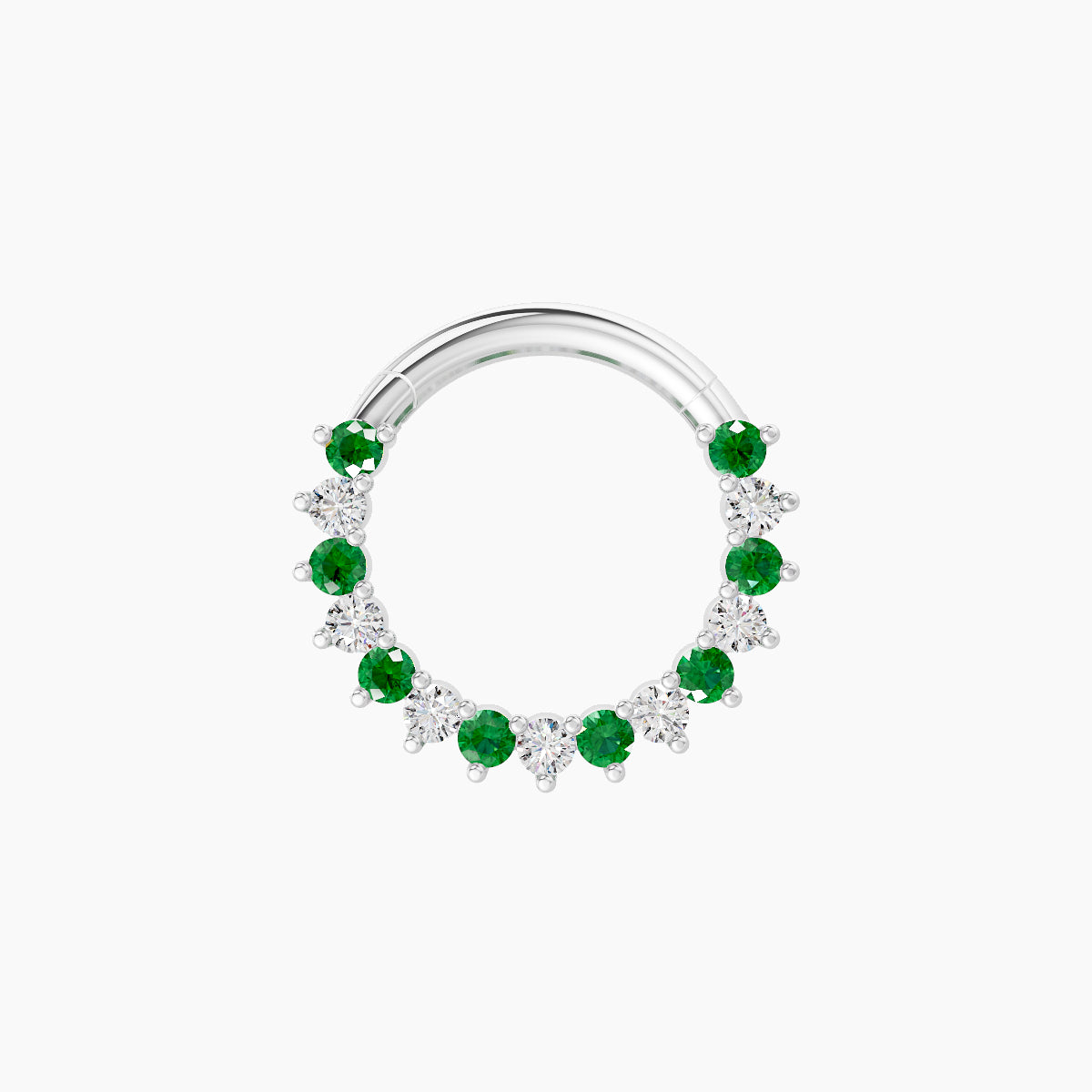Delia | 18k White Gold 8 mm Emerald & Diamond Daith Piercing