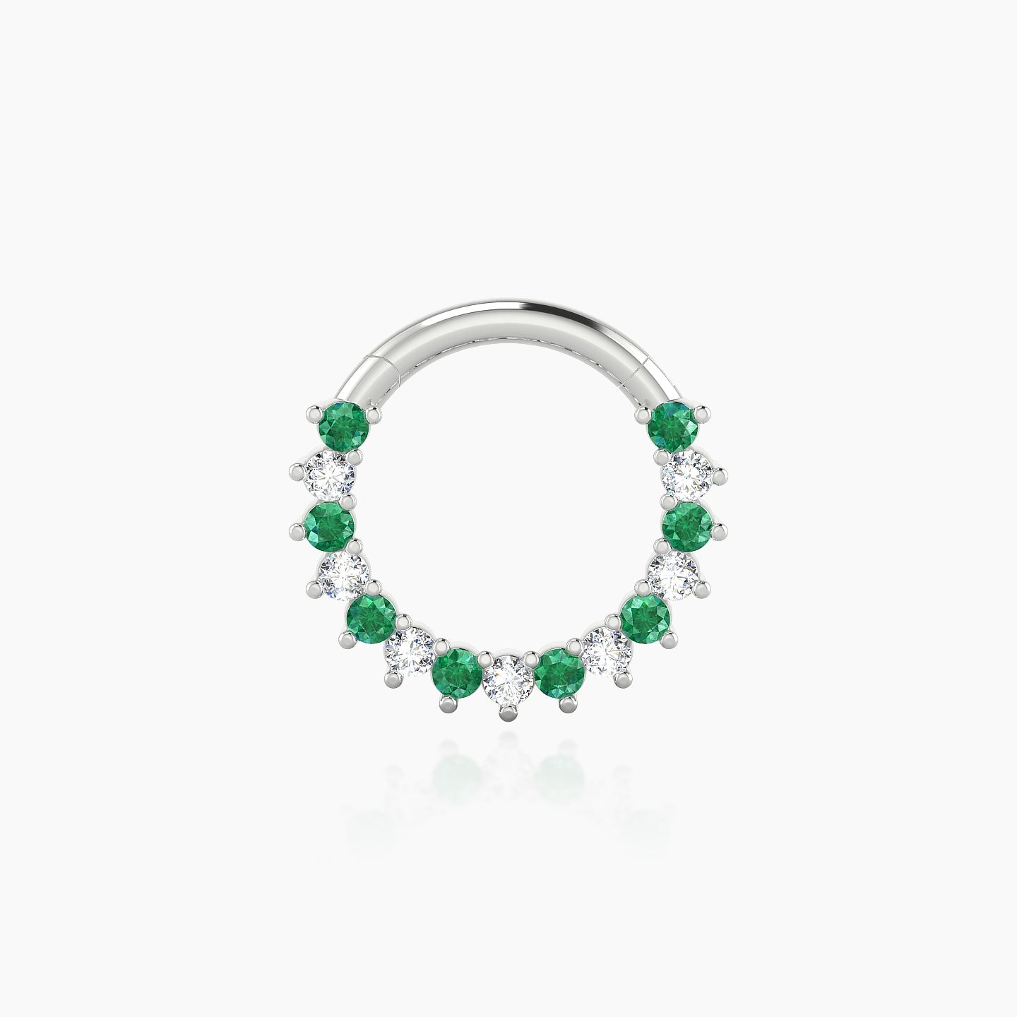 Delia | 18k White Gold 8 mm Emerald & Diamond Daith Piercing