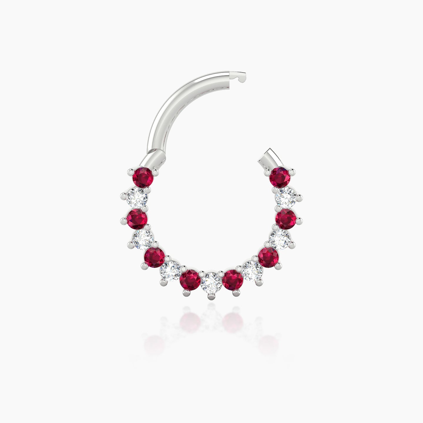 Delia | 18k White Gold 8 mm Ruby & Diamond Daith Piercing