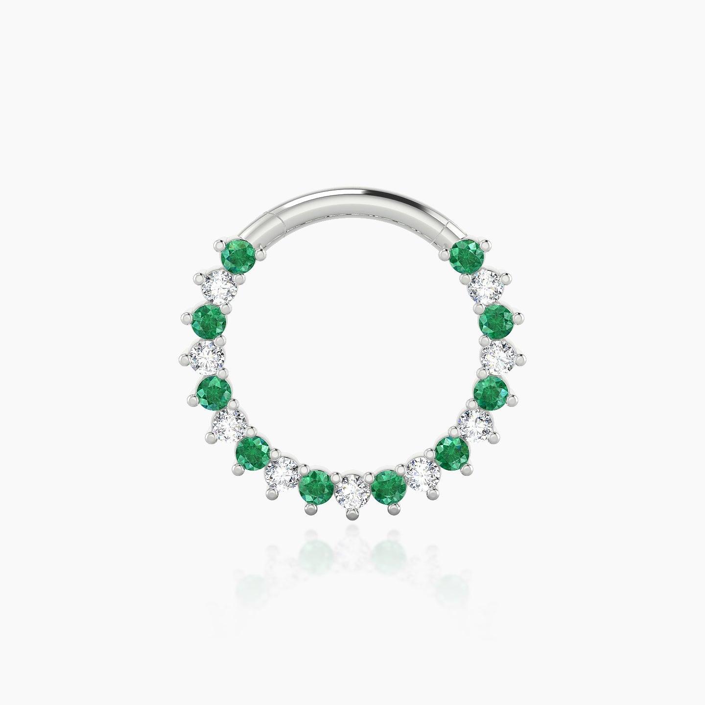 Delia | 18k White Gold 9.5 mm Emerald & Diamond Daith Piercing