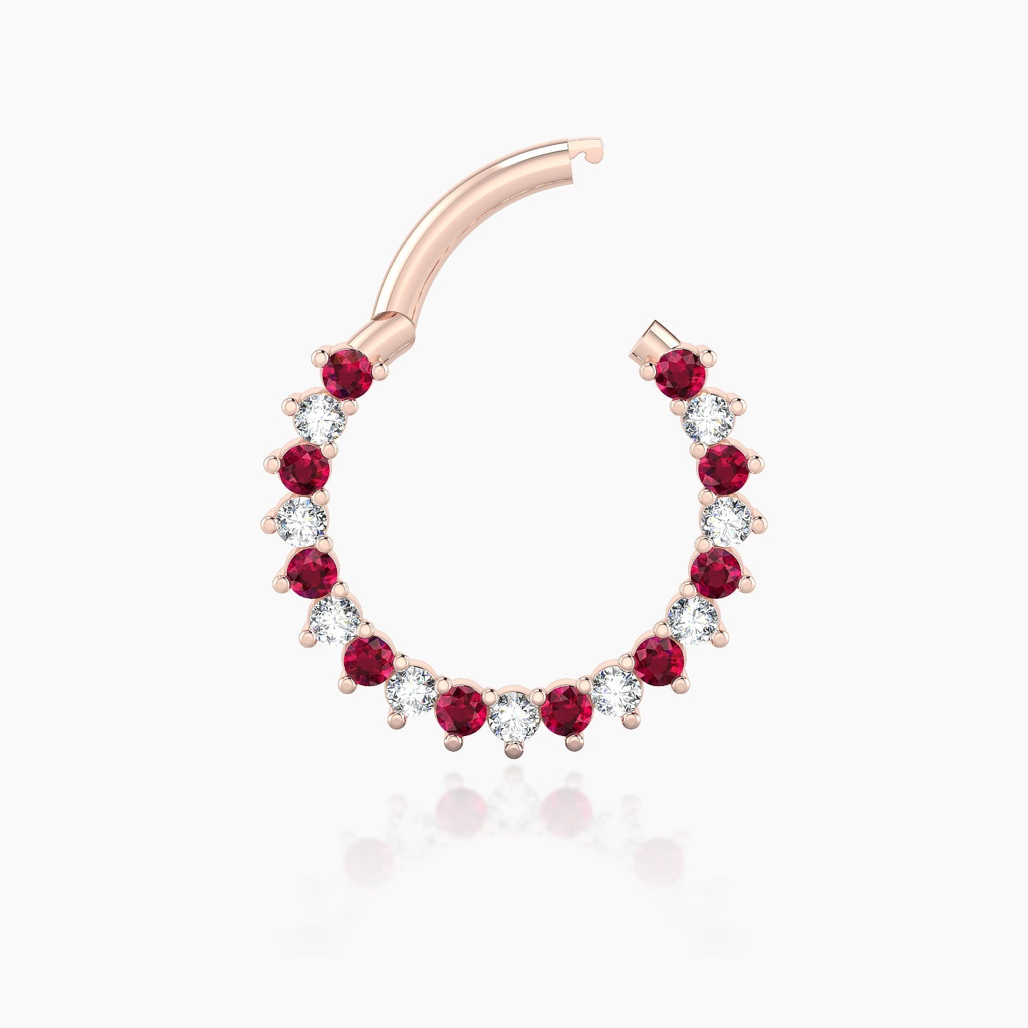 Delia | 18k Rose Gold 9.5 mm Ruby & Diamond Daith Piercing