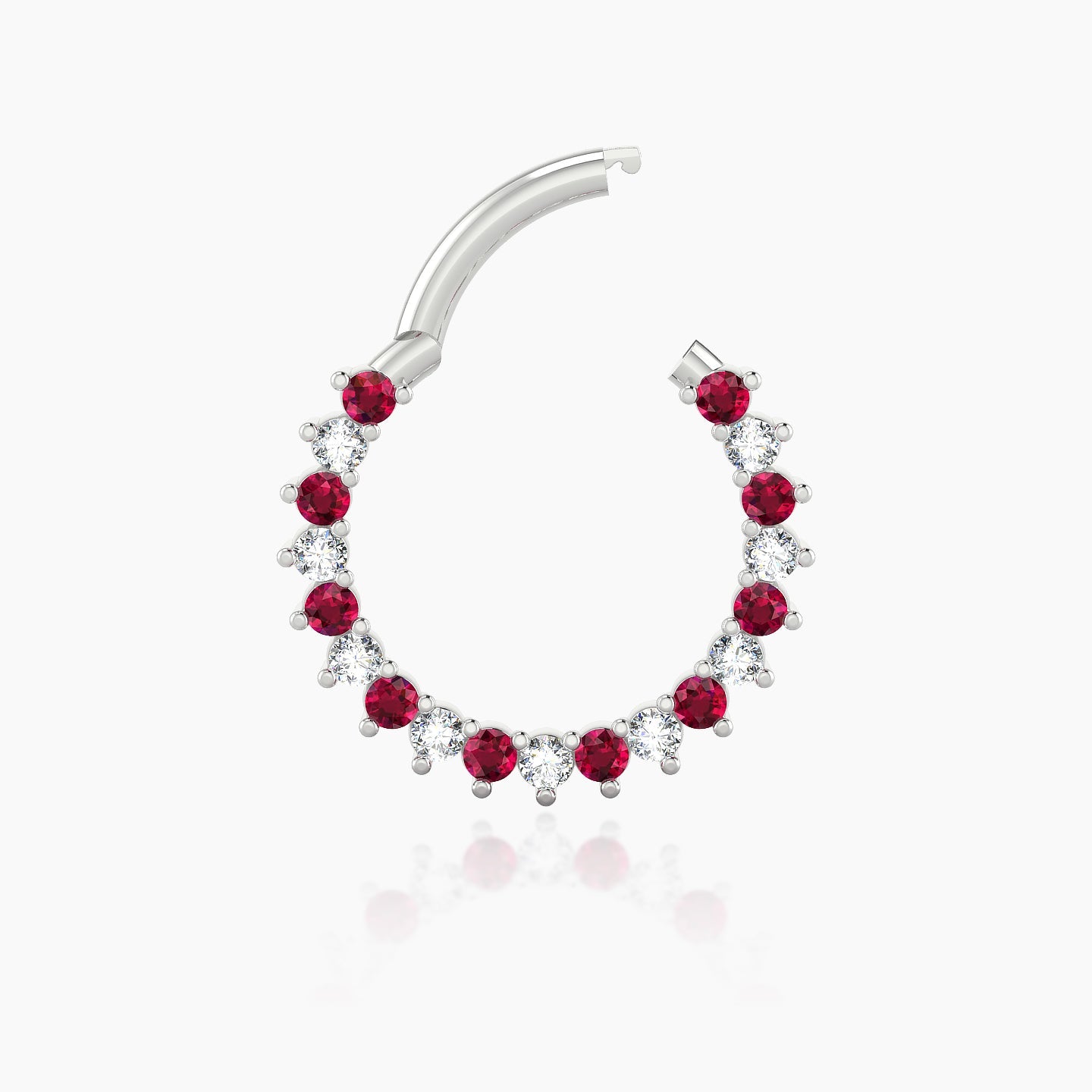 Delia | 18k White Gold 9.5 mm Ruby & Diamond Daith Piercing