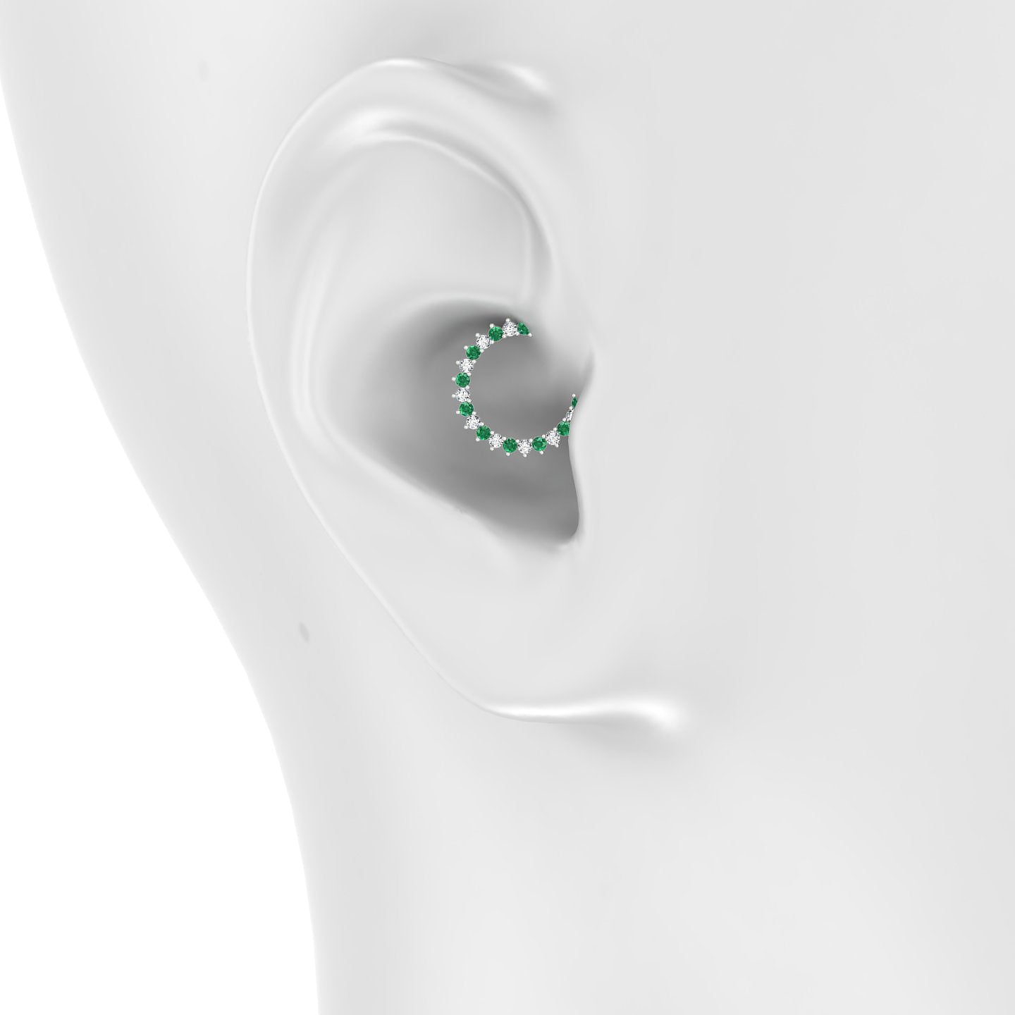 Delia | 18k White Gold 9.5 mm Emerald & Diamond Daith Piercing