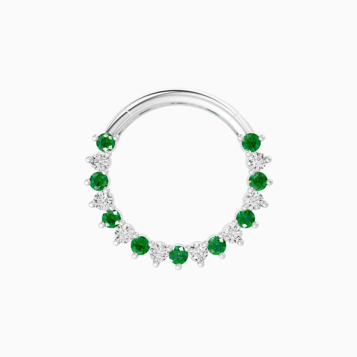 Delia | 18k White Gold 9.5 mm Emerald & Diamond Septum Piercing