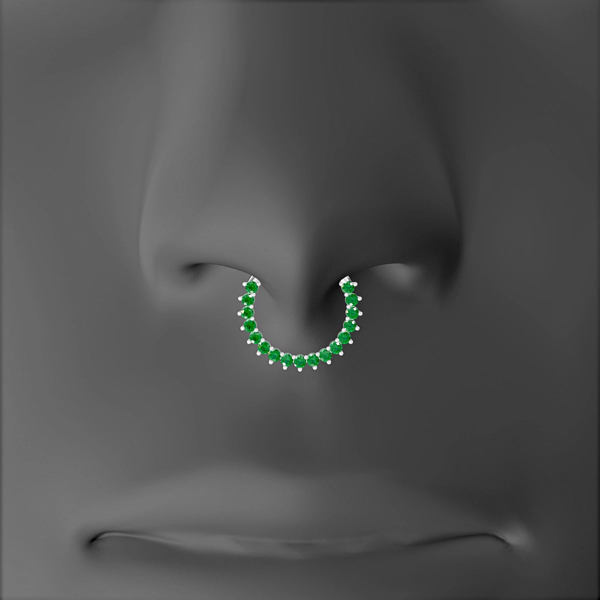 Delia | 18k White Gold 9.5 mm Emerald & Diamond Septum Piercing