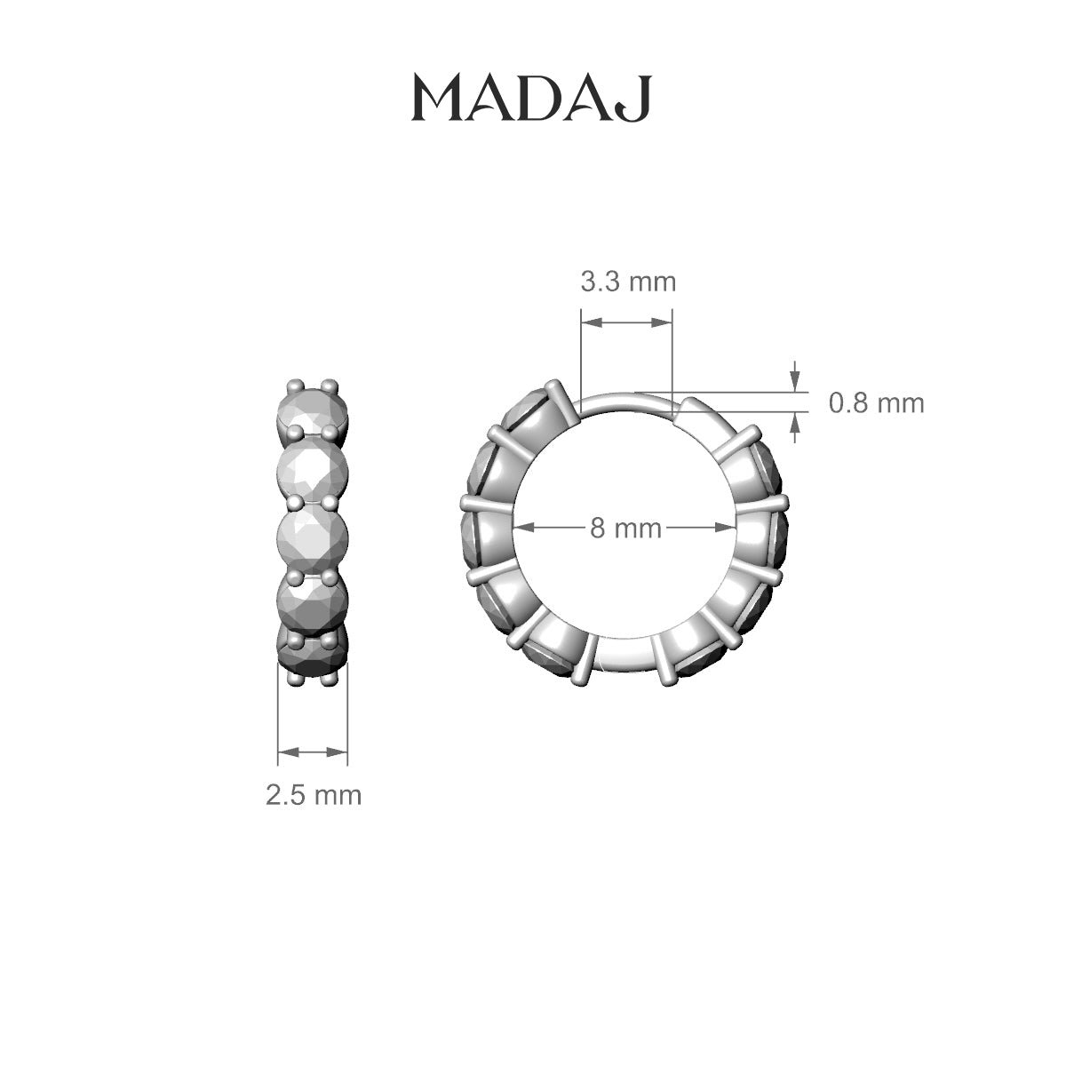 Diana | 18k Yellow Gold 8 mm Emerald Hoop Piercing