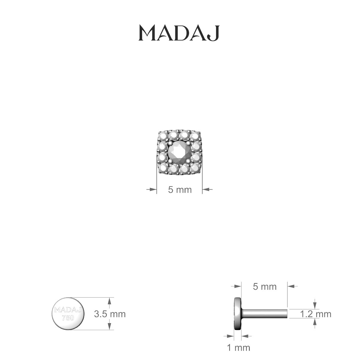 Diane | 18k Yellow Gold 5 mm 5 mm Diamond Piercing