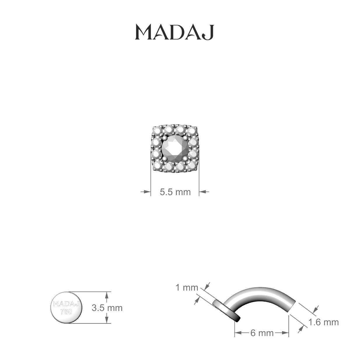 Diane | 18k White Gold 5.5 mm 6 mm Diamond Floating Navel Piercing