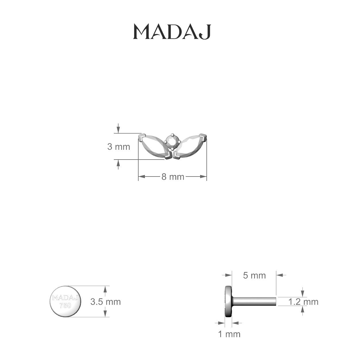 Dione | 18k White Gold 8 mm 5 mm Lotus Diamond Piercing