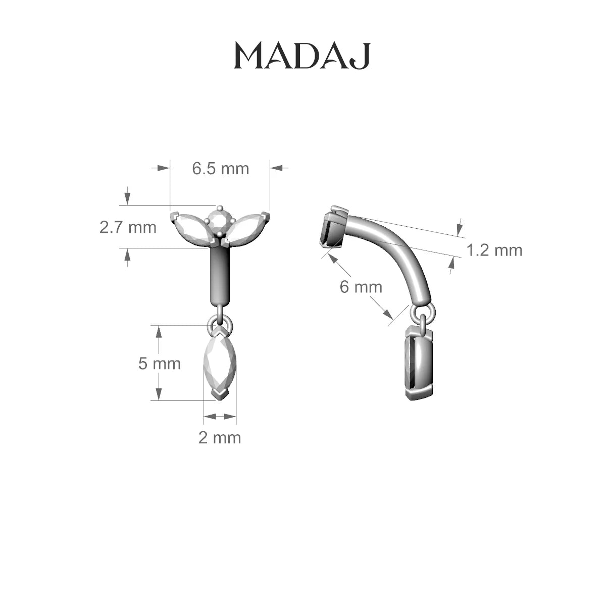 Dione | Piercing Rook Lotus Diamant Or Blanc 18k Hypoallergénique 6.5 mm 6 mm