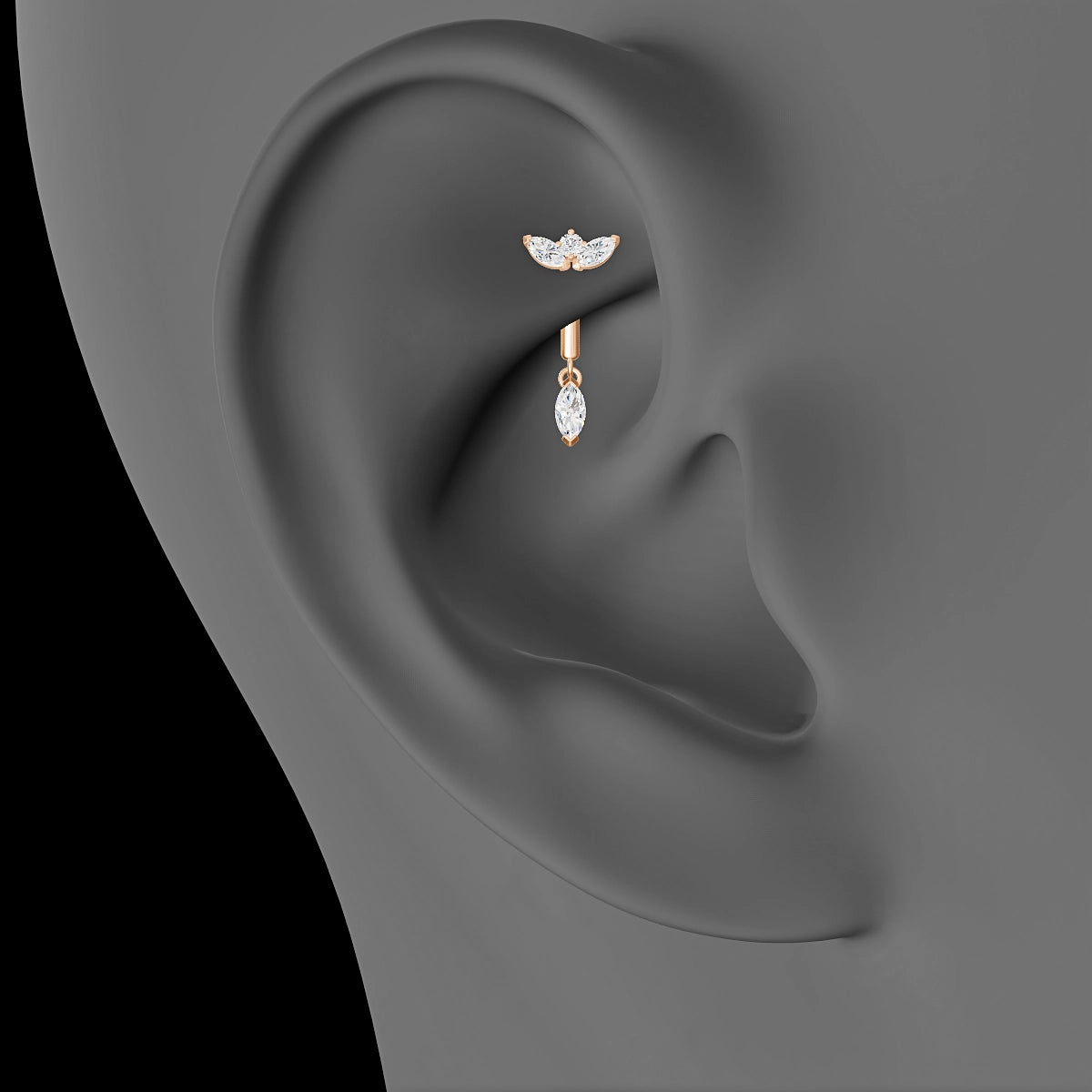 Dione | Piercing Rook Lotus Diamant Or Rose 18k Hypoallergénique 6.5 mm 8 mm