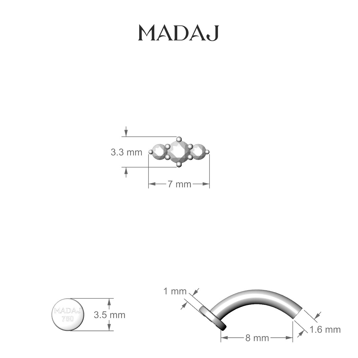 Edesia | 18k Rose Gold 7 mm 8 mm Trilogy Diamond Floating Navel Piercing