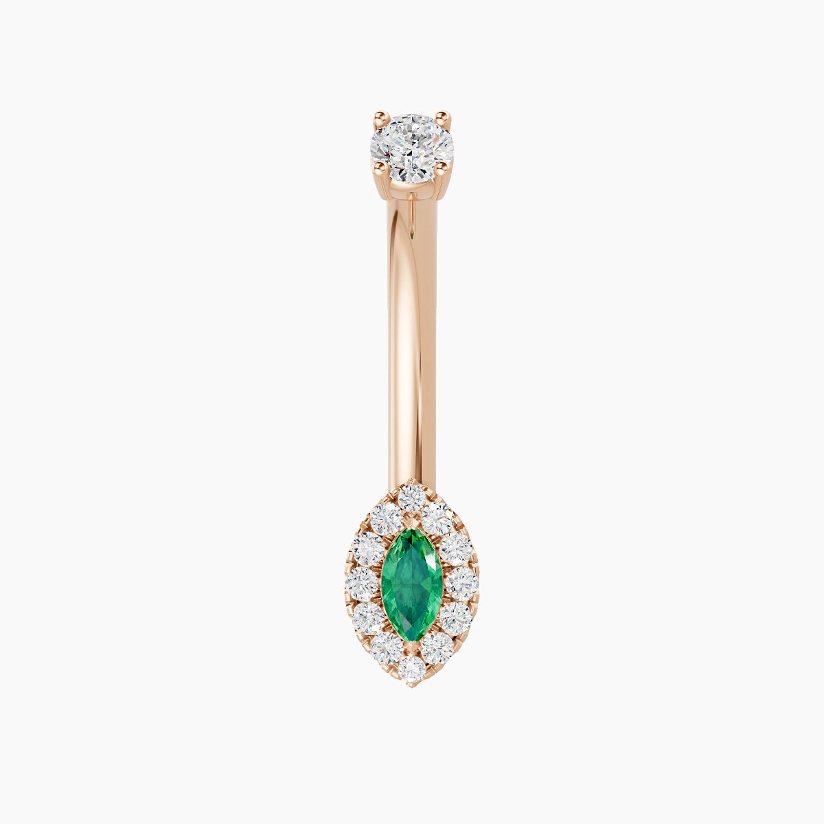 Eirene | 18k Rose Gold 7 mm 10 mm Halo Marquise Emerald & Diamond Belly Piercing