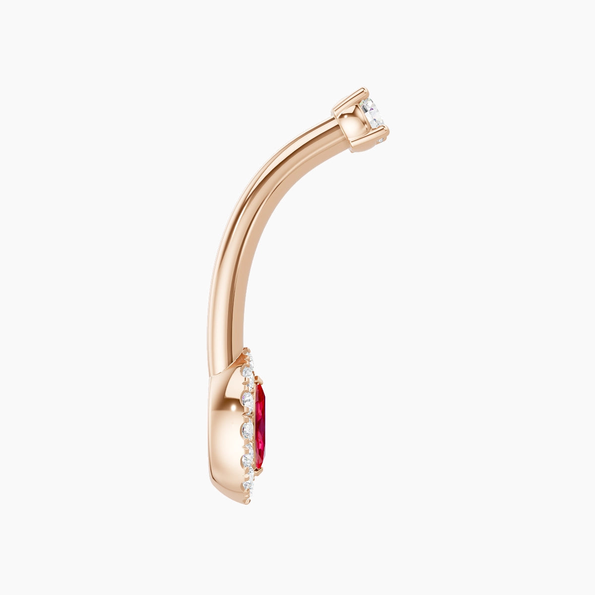 Eirene | 18k Rose Gold 7 mm 10 mm Halo Marquise Ruby & Diamond Belly Piercing