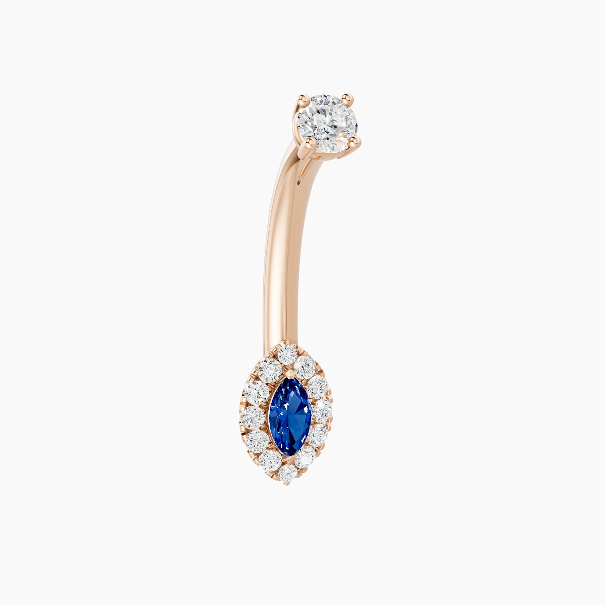 Eirene | 18k Rose Gold 7 mm 10 mm Halo Marquise Sapphire & Diamond Belly Piercing
