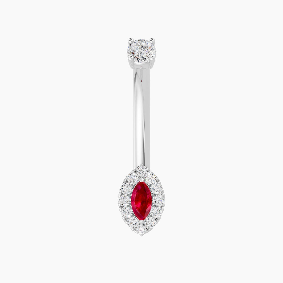 Eirene | 18k White Gold 7 mm 10 mm Halo Marquise Ruby & Diamond Belly Piercing