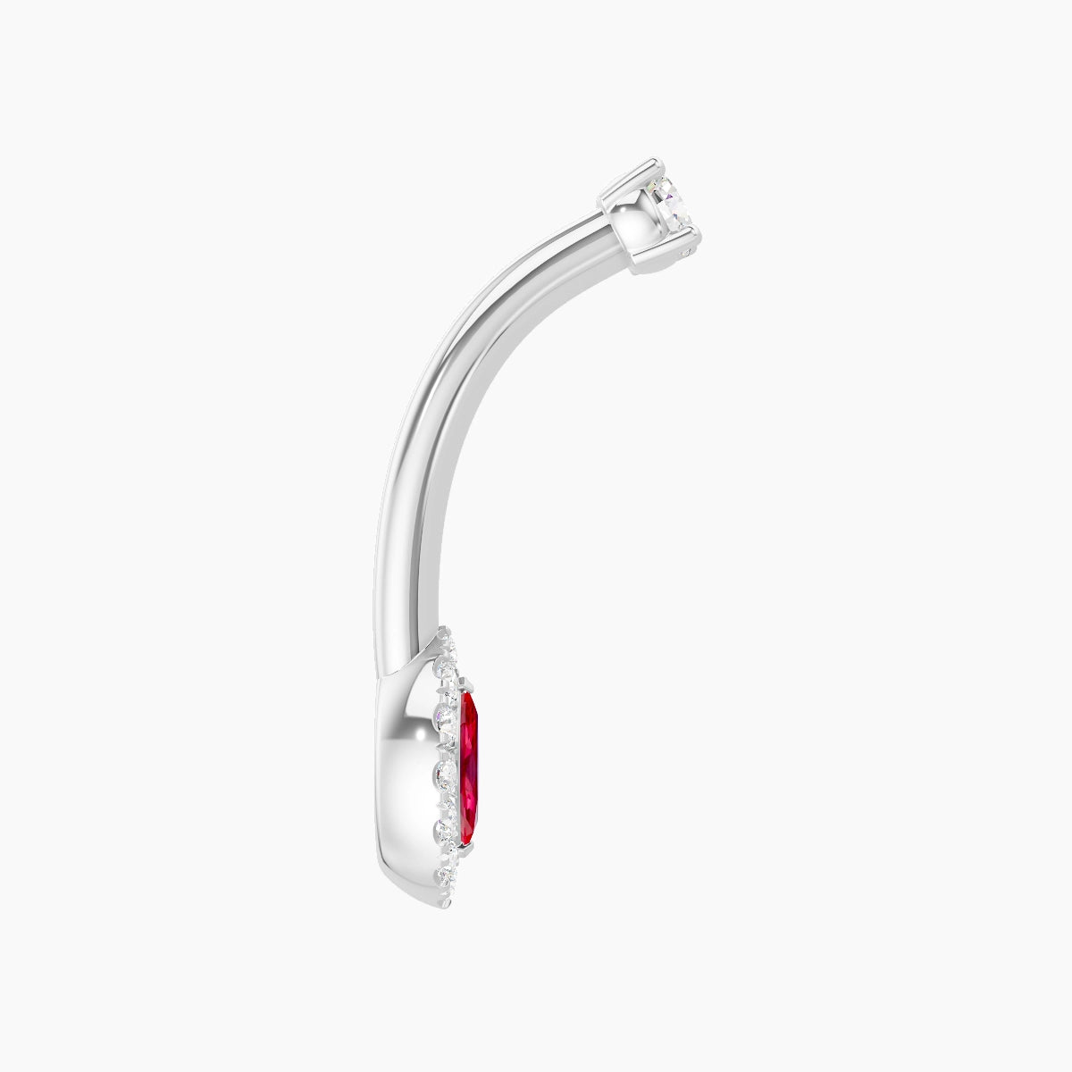 Eirene | 18k White Gold 7 mm 10 mm Halo Marquise Ruby & Diamond Belly Piercing