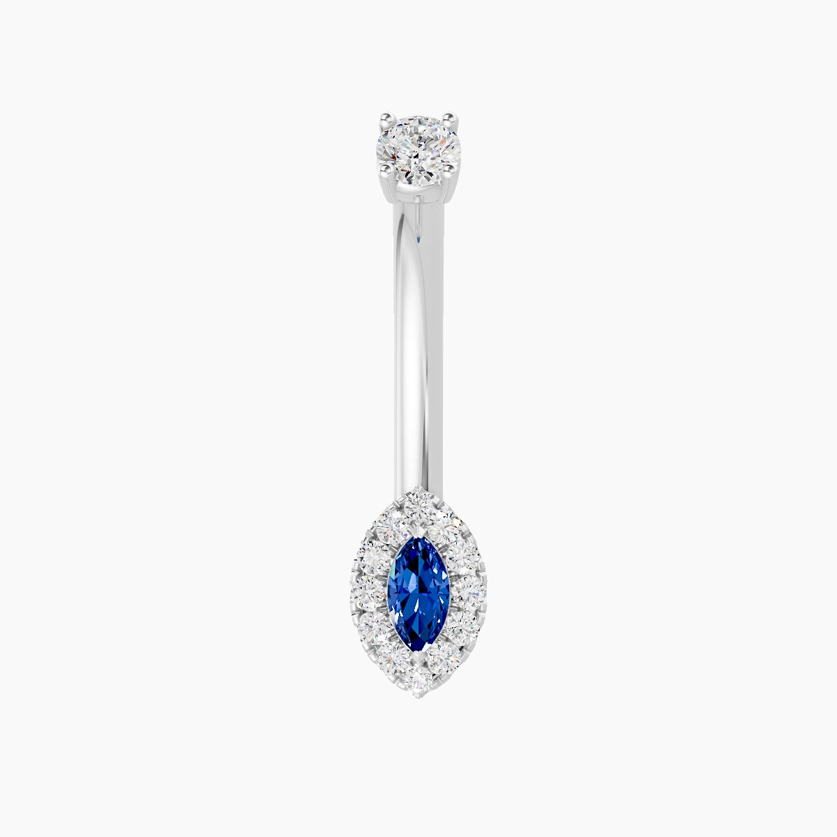 Eirene | 18k White Gold 7 mm 10 mm Halo Marquise Sapphire & Diamond Belly Piercing