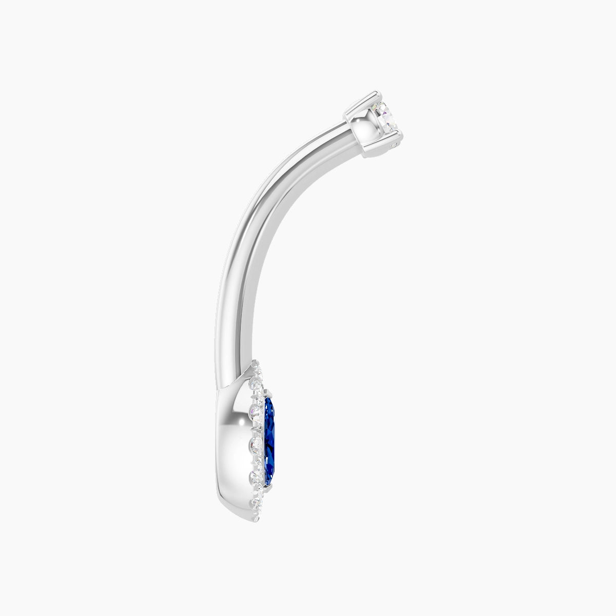 Eirene | 18k White Gold 7 mm 10 mm Halo Marquise Sapphire & Diamond Belly Piercing