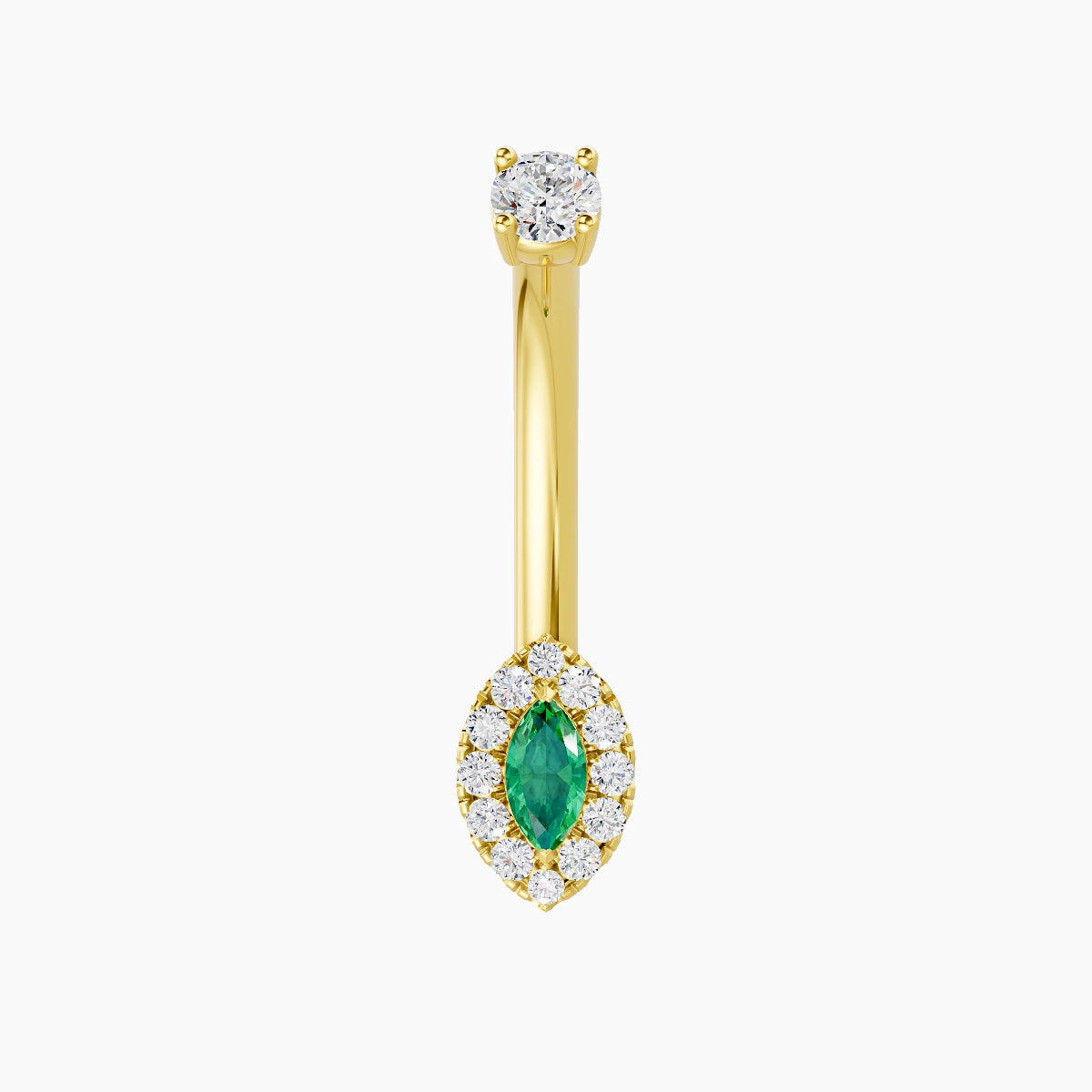 Eirene | 18k Yellow Gold 7 mm 10 mm Halo Marquise Emerald & Diamond Belly Piercing