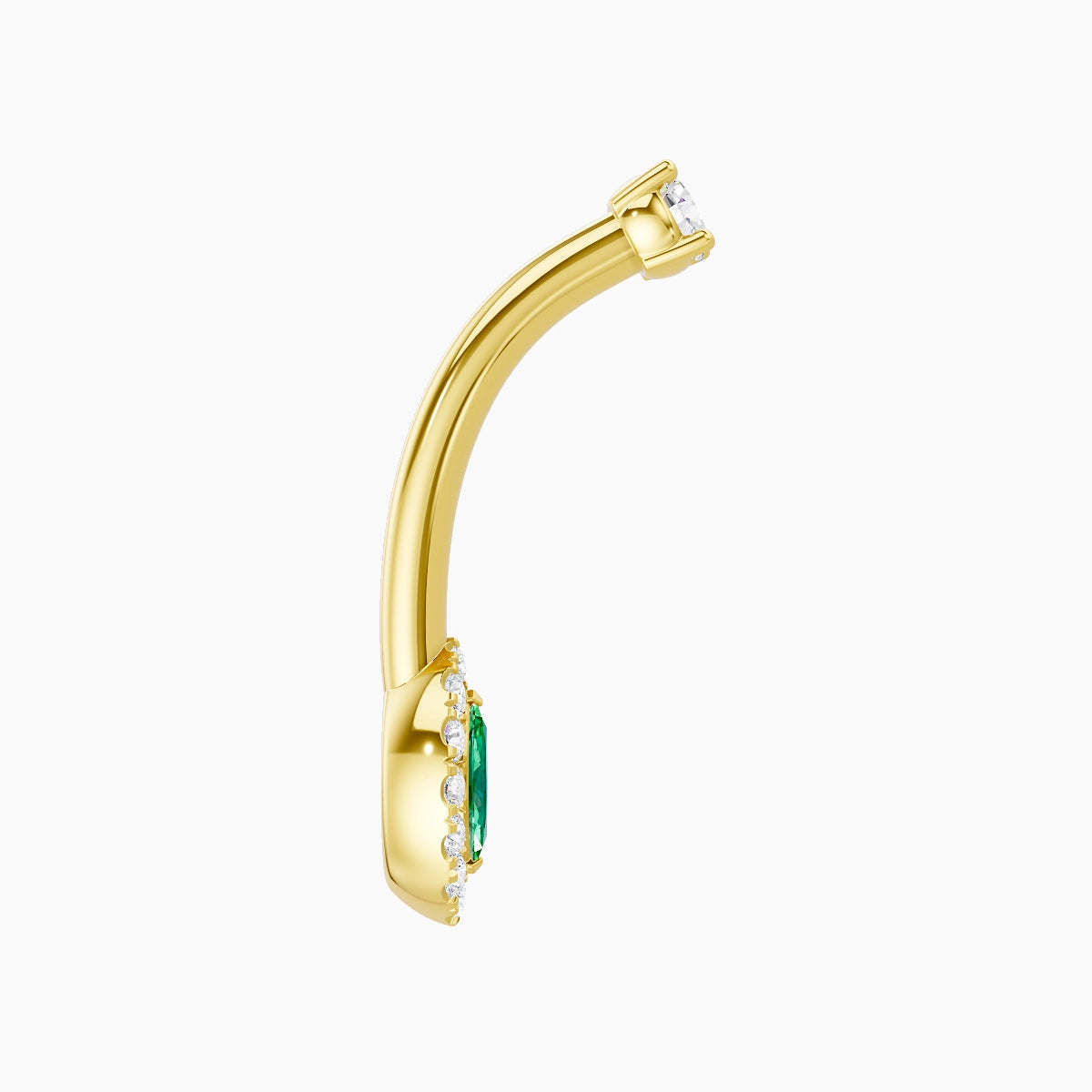 Eirene | 18k Yellow Gold 7 mm 10 mm Halo Marquise Emerald & Diamond Belly Piercing