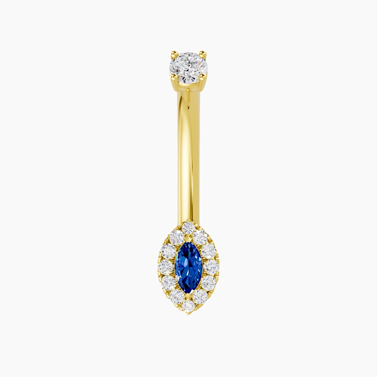 Eirene | 18k Yellow Gold 7 mm 10 mm Halo Marquise Sapphire & Diamond Belly Piercing