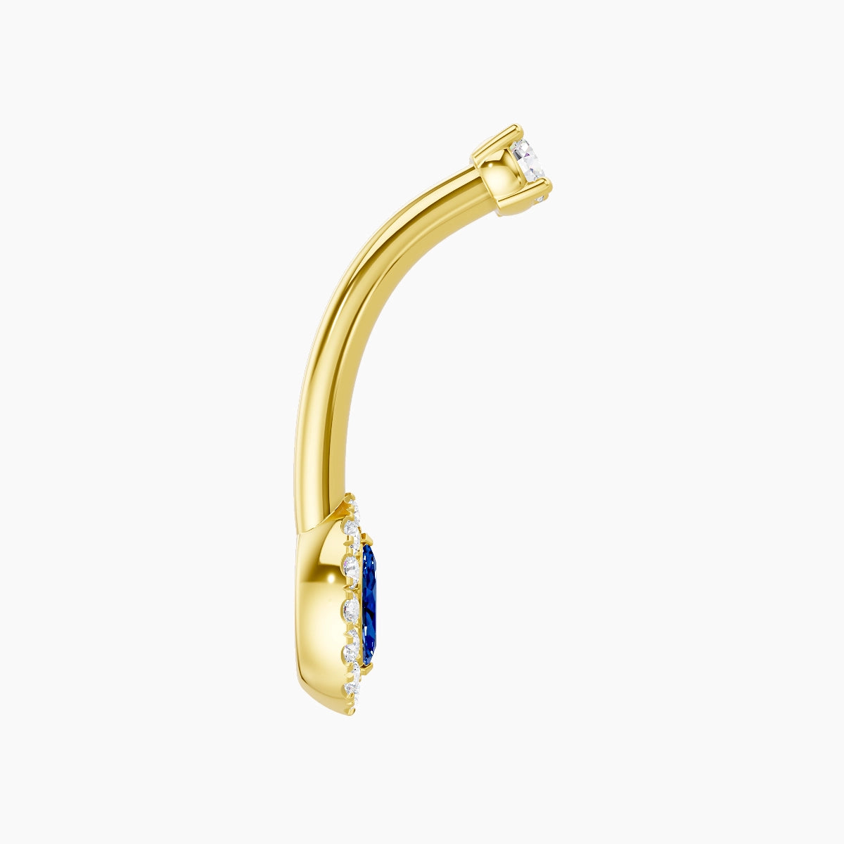 Eirene | 18k Yellow Gold 7 mm 10 mm Halo Marquise Sapphire & Diamond Belly Piercing