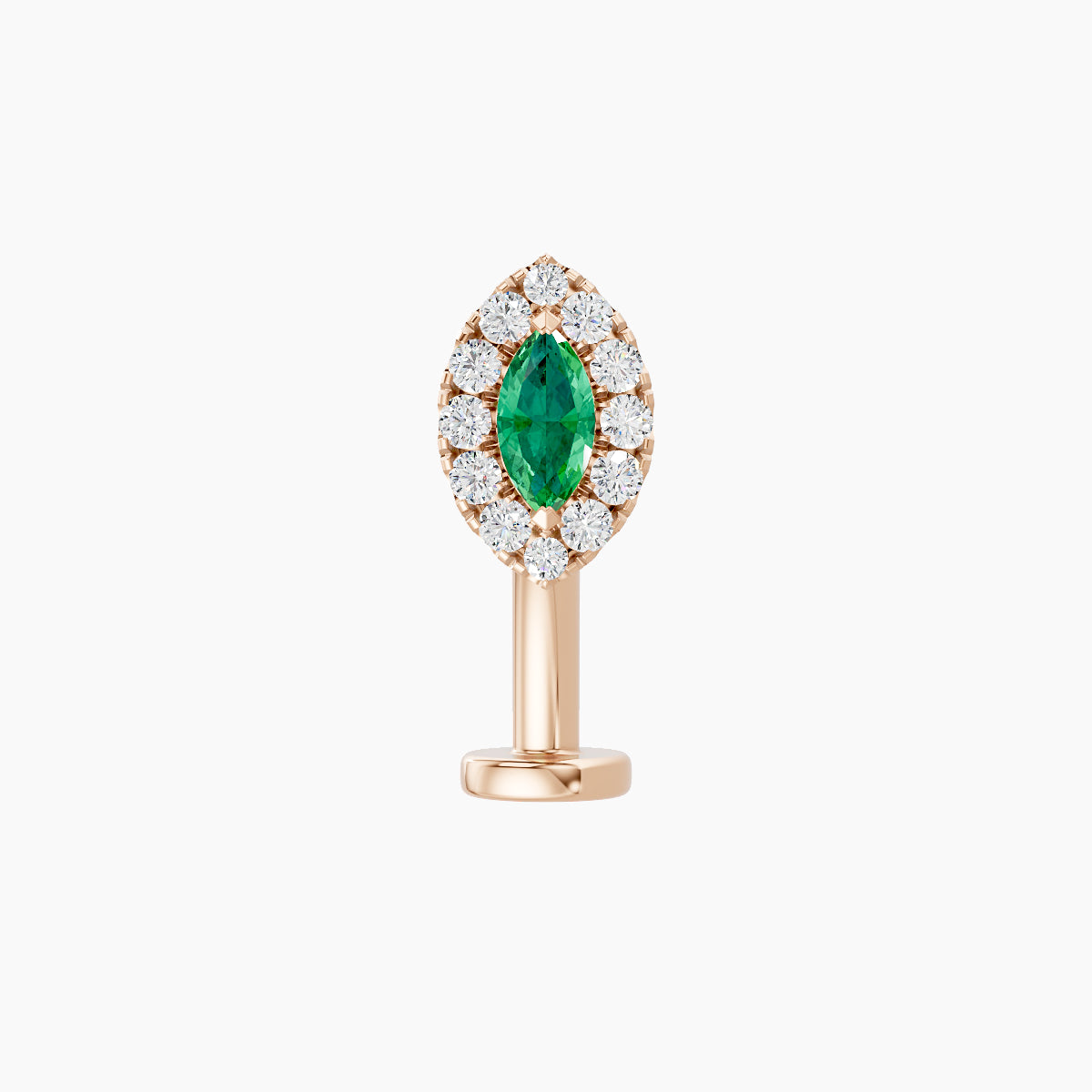 Eirene | 18k Rose Gold 10 mm 7.5 mm Halo Marquise Emerald & Diamond Floating Navel Piercing